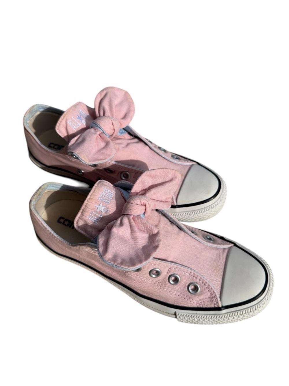 Converse Pink Canvas Low-Top Sneakers with Bow Accent